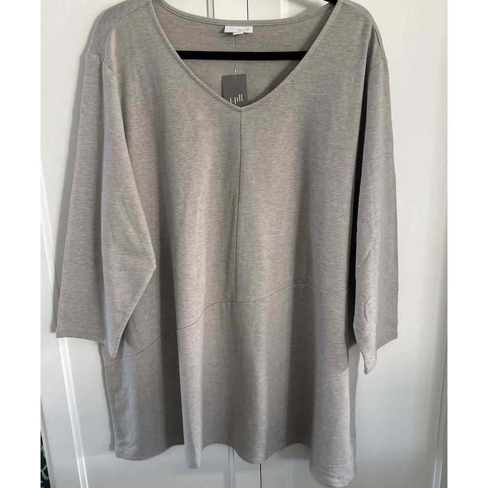 J Jill Pure Jill Top Womens SP Petite Pima 3/4 Sleeve V-Neck Tee-Shirt Detailing